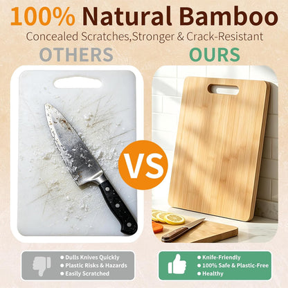 Bamboo Cutting Board Set of 3 for Kitchen | Wooden, Lightweight, Hanging Hole for Easy Storage, Knife Friendly, Food Grade