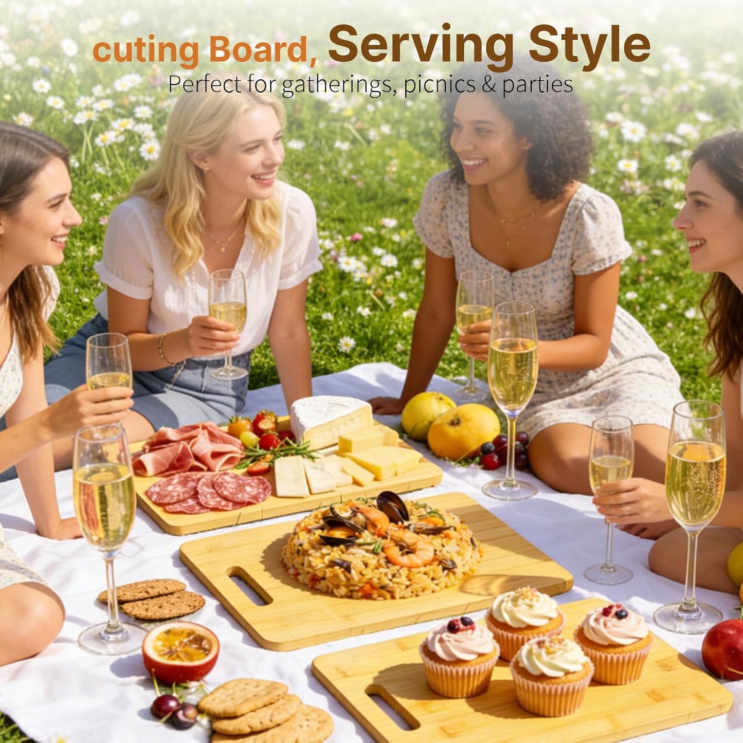 Bamboo Cutting Board Set of 3 for Kitchen | Wooden, Lightweight, Hanging Hole for Easy Storage, Knife Friendly, Food Grade