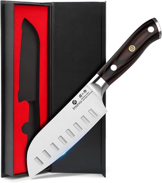 Santoku Knife 5 Inch, Japanese High Carbon Stainless Steel | Ultra Sharp Kitchen Knife, Chef Knife for Cutting Vegetable Meat, Ergonomic Pakkawood Handle, Best Choice for Home Kitchen