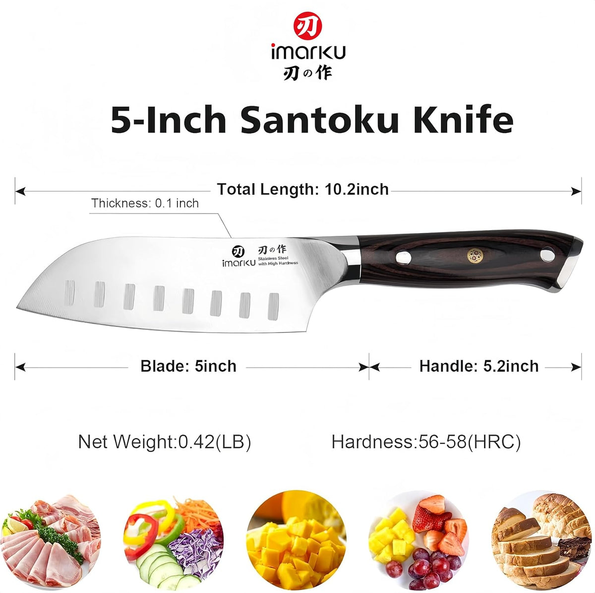 Santoku Knife 5 Inch, Japanese High Carbon Stainless Steel | Ultra Sharp Kitchen Knife, Chef Knife for Cutting Vegetable Meat, Ergonomic Pakkawood Handle, Best Choice for Home Kitchen