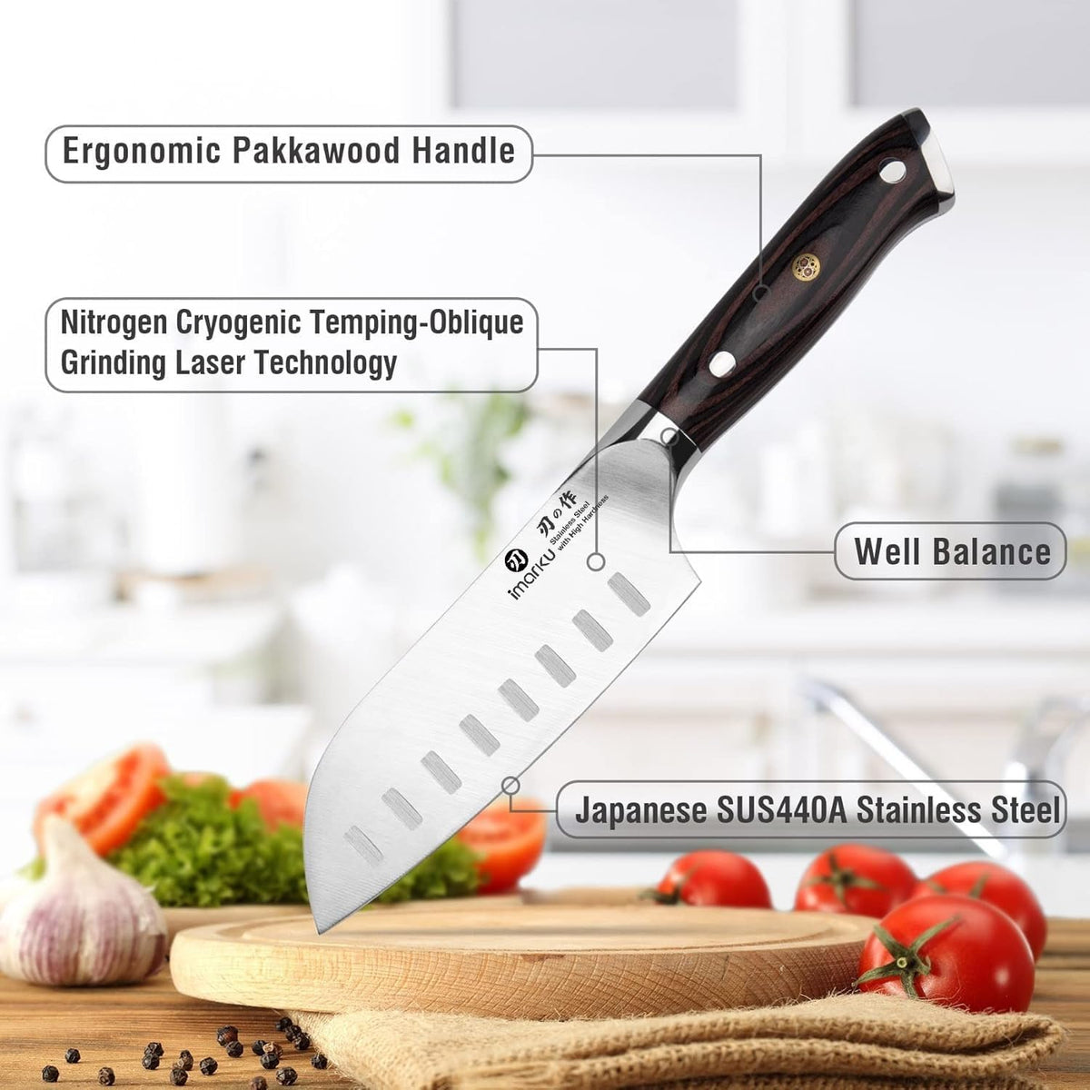 Santoku Knife 5 Inch, Japanese High Carbon Stainless Steel | Ultra Sharp Kitchen Knife, Chef Knife for Cutting Vegetable Meat, Ergonomic Pakkawood Handle, Best Choice for Home Kitchen