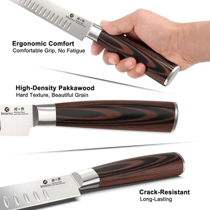 Santoku Knife 5 Inch, Japanese High Carbon Stainless Steel | Ultra Sharp Kitchen Knife, Chef Knife for Cutting Vegetable Meat, Ergonomic Pakkawood Handle, Best Choice for Home Kitchen