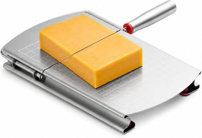 Cheese Slicer Cutter Board Manual Cheese Cutter Knife for Block Butter Sausage Ham Fruit and Vegetable Slicing Guillotine Style with Handle for Home Kitchen Picnic Prep