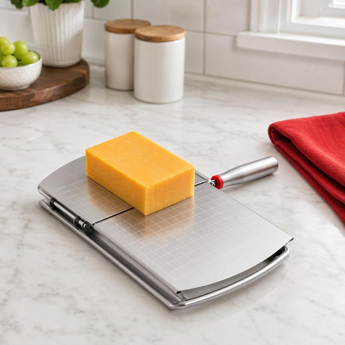 Cheese Slicer Cutter Board Manual Cheese Cutter Knife for Block Butter Sausage Ham Fruit and Vegetable Slicing Guillotine Style with Handle for Home Kitchen Picnic Prep