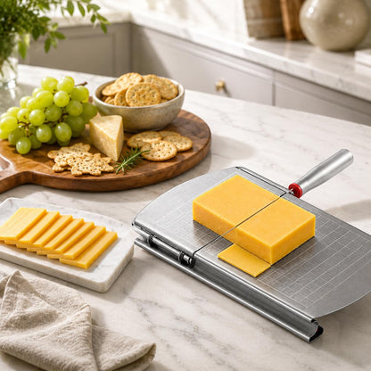 Cheese Slicer Cutter Board Manual Cheese Cutter Knife for Block Butter Sausage Ham Fruit and Vegetable Slicing Guillotine Style with Handle for Home Kitchen Picnic Prep