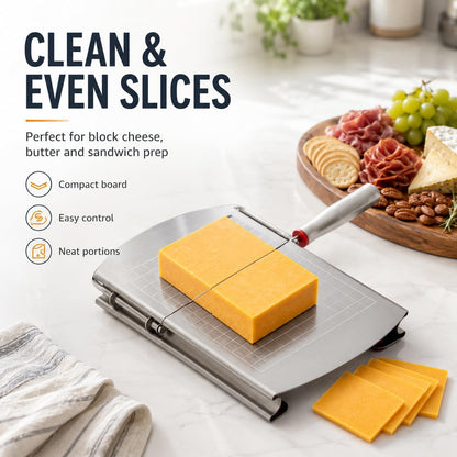 Cheese Slicer Cutter Board Manual Cheese Cutter Knife for Block Butter Sausage Ham Fruit and Vegetable Slicing Guillotine Style with Handle for Home Kitchen Picnic Prep