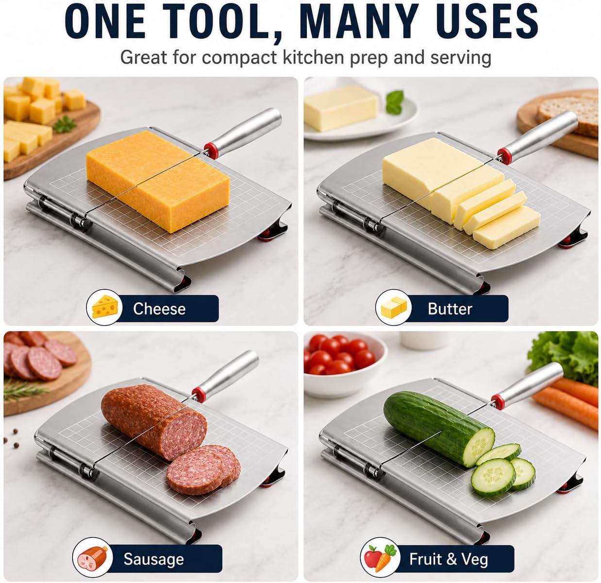 Cheese Slicer Cutter Board Manual Cheese Cutter Knife for Block Butter Sausage Ham Fruit and Vegetable Slicing Guillotine Style with Handle for Home Kitchen Picnic Prep
