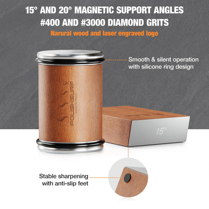 Rolling Knife Sharpener Kit, Blade Sharpening Roller for Kitchen Knives | Chef Knife Sharpening Tool, 15° & 20° Magnetic Angle, Diamond Discs for Steel of Any Hardness, Easy Manual Sharpener System