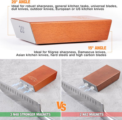 Rolling Knife Sharpener Kit, Blade Sharpening Roller for Kitchen Knives | Chef Knife Sharpening Tool, 15° & 20° Magnetic Angle, Diamond Discs for Steel of Any Hardness, Easy Manual Sharpener System