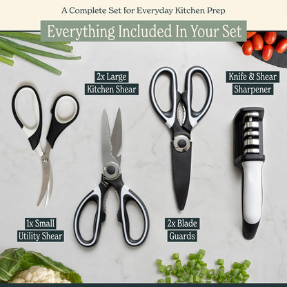 Heavy Duty Kitchen Shears With Sharpener - Lifetime Replacement Warranty* - Multipurpose Stainless Steel Scissors for Food - Sharp Food-Grade Kitchen Scissor for Meat, Seafood, Poultry - 4 Piece Set