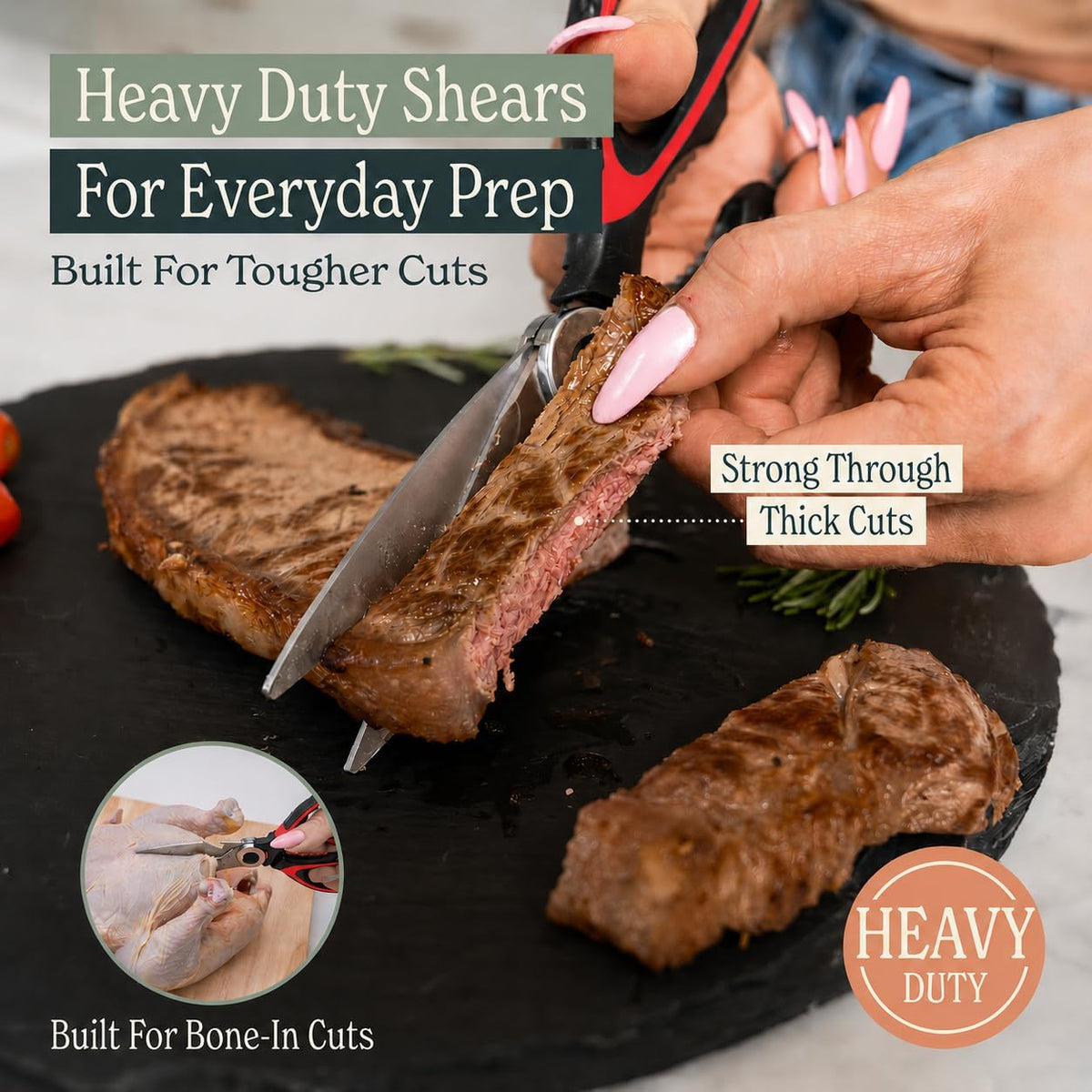 Heavy Duty Kitchen Shears With Sharpener - Lifetime Replacement Warranty* - Multipurpose Stainless Steel Scissors for Food - Sharp Food-Grade Kitchen Scissor for Meat, Seafood, Poultry - 4 Piece Set