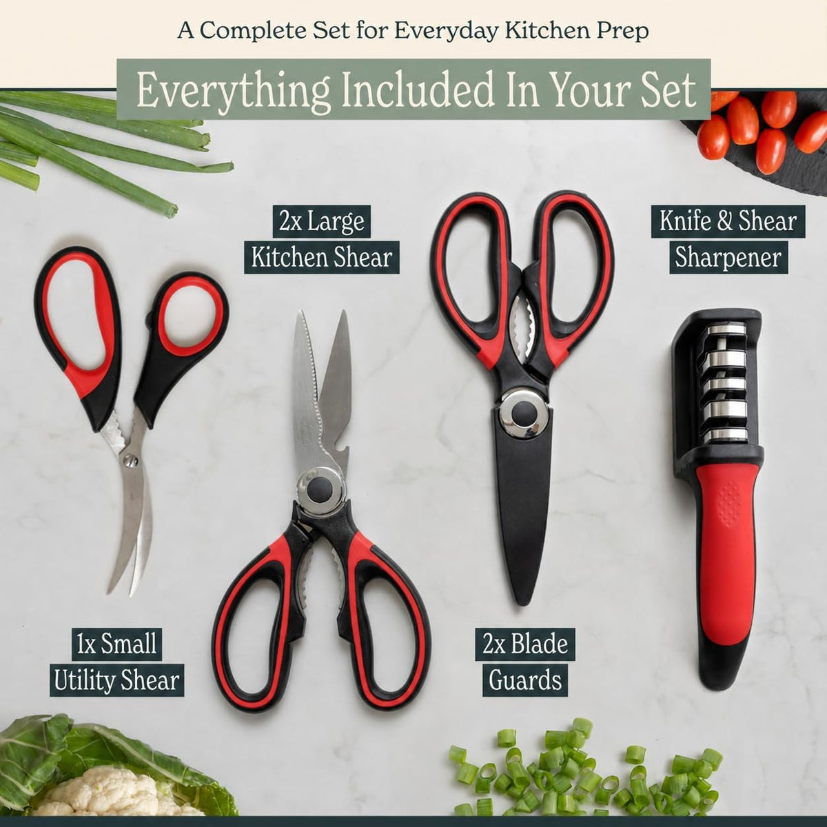 Heavy Duty Kitchen Shears With Sharpener - Lifetime Replacement Warranty* - Multipurpose Stainless Steel Scissors for Food - Sharp Food-Grade Kitchen Scissor for Meat, Seafood, Poultry - 4 Piece Set