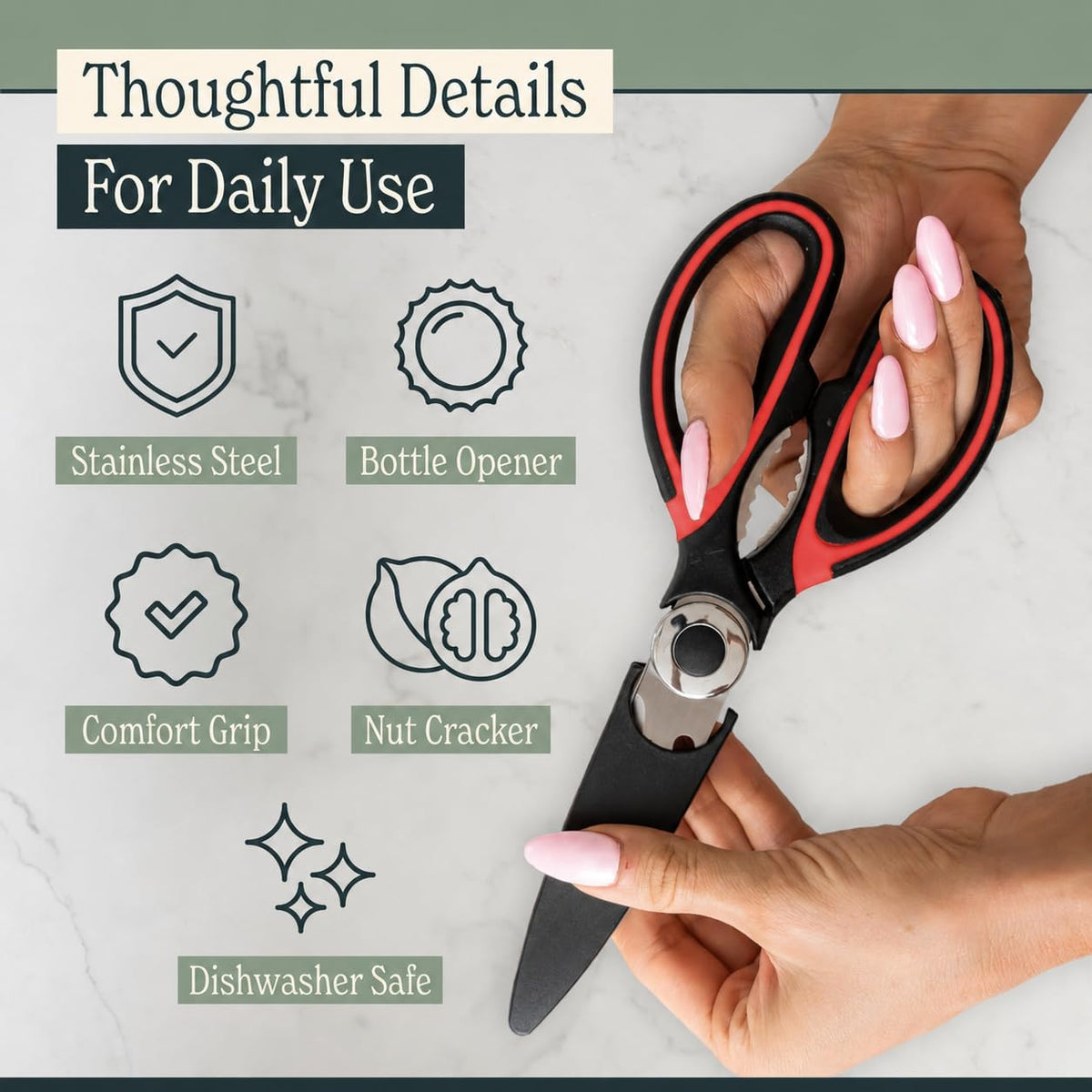 Heavy Duty Kitchen Shears With Sharpener - Lifetime Replacement Warranty* - Multipurpose Stainless Steel Scissors for Food - Sharp Food-Grade Kitchen Scissor for Meat, Seafood, Poultry - 4 Piece Set