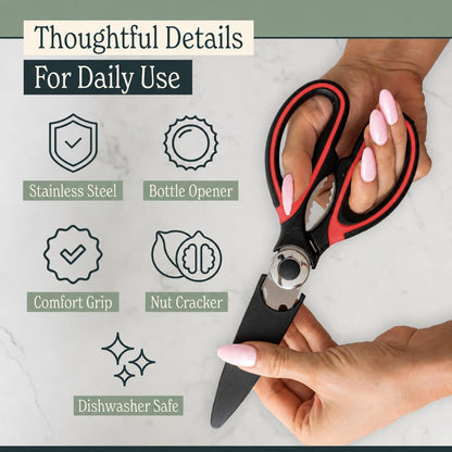 Heavy Duty Kitchen Shears With Sharpener - Lifetime Replacement Warranty* - Multipurpose Stainless Steel Scissors for Food - Sharp Food-Grade Kitchen Scissor for Meat, Seafood, Poultry - 4 Piece Set