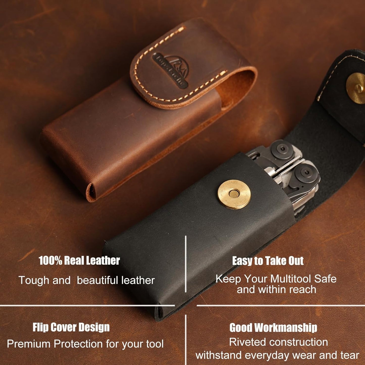 Leather Multitool Sheath for Belt - Multitool Holster for Belt - Leather Multitool Pouch - Leather Multitool Case for Belt - EDC Belt Organizer - Belt Loop Leather Multitool Holder, Black