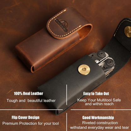 Leather Multitool Sheath for Belt - Multitool Holster for Belt - Leather Multitool Pouch - Leather Multitool Case for Belt - EDC Belt Organizer - Belt Loop Leather Multitool Holder, Black