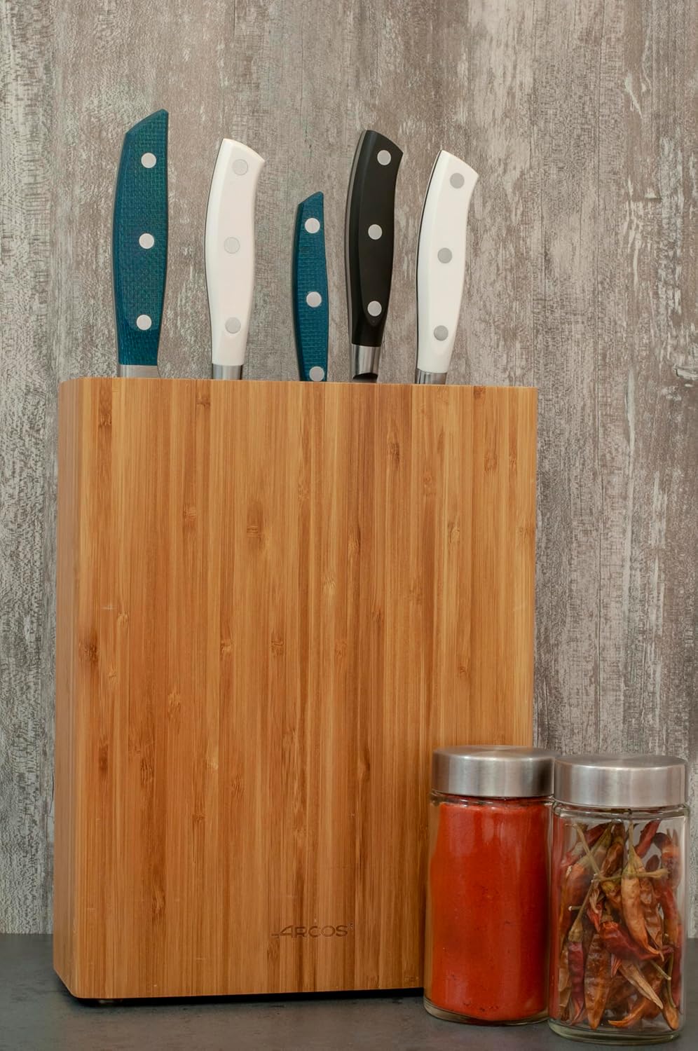 Universal Knife Block Set Without Knives Up to 10 Inch. 220x89x280mm. 3700 gr. Made of Bamboo. Series Tacos Universales. Color Brown