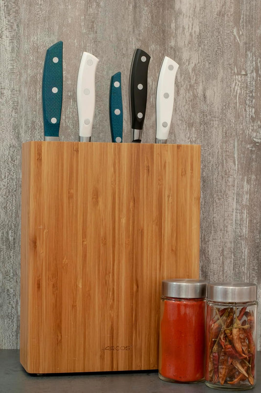 Universal Knife Block Set Without Knives Up to 10 Inch. 220x89x280mm. 3700 gr. Made of Bamboo. Series Tacos Universales. Color Brown