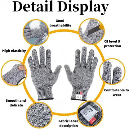 Level 5 Cut Resistant Gloves, 2 pairs，Breathable, Kitchen, Construction, Metal Cutting, Gardening (Unisex)