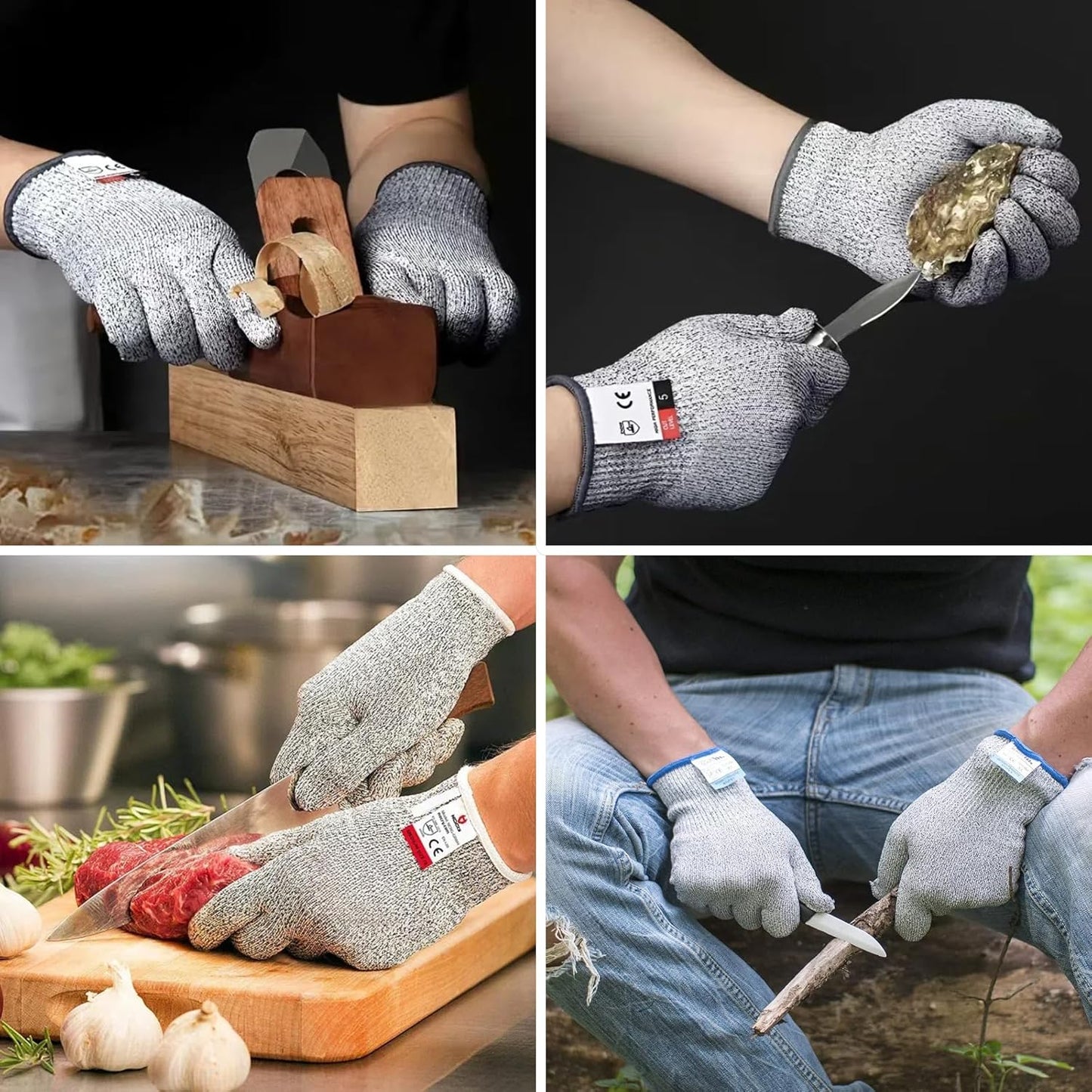 Level 5 Cut Resistant Gloves, 2 pairs，Breathable, Kitchen, Construction, Metal Cutting, Gardening (Unisex)