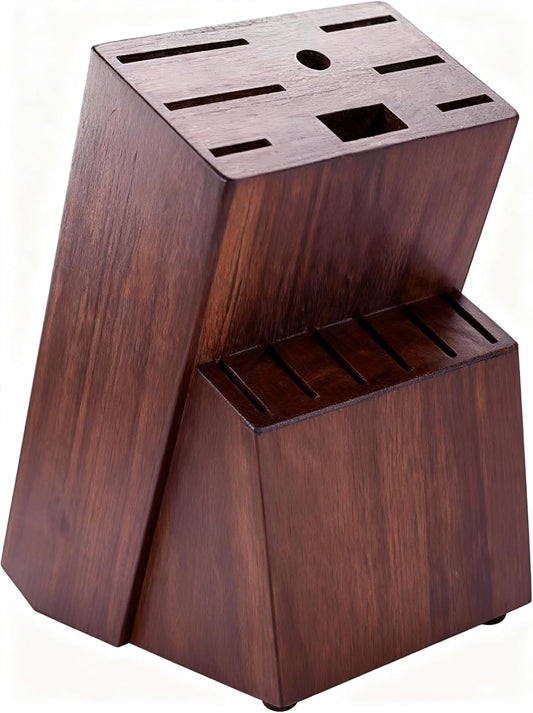 Teak Wood Knife Block Organizer, 14-Slot Kitchen Counter Storage Holder, Universal Design (Brown)