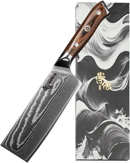 7" Nakiri Knife Japanese VG-10 Damascus Steel, 67 Layer Razor Sharp Asian Vegetable & Meat Chopper, Ergonomic G10 Micarta Handle, Kitchen Knives for Chef with Gift Box