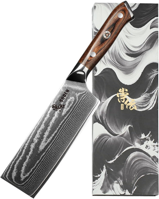 7" Nakiri Knife Japanese VG-10 Damascus Steel, 67 Layer Razor Sharp Asian Vegetable & Meat Chopper, Ergonomic G10 Micarta Handle, Kitchen Knives for Chef with Gift Box