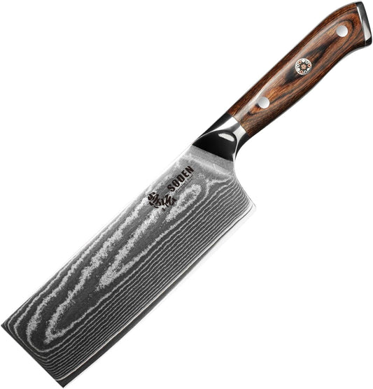 7" Nakiri Knife Japanese VG-10 Damascus Steel, 67 Layer Razor Sharp Asian Vegetable & Meat Chopper, Ergonomic G10 Micarta Handle, Kitchen Knives for Chef with Gift Box