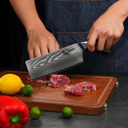 7" Nakiri Knife Japanese VG-10 Damascus Steel, 67 Layer Razor Sharp Asian Vegetable & Meat Chopper, Ergonomic G10 Micarta Handle, Kitchen Knives for Chef with Gift Box