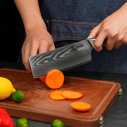 7" Nakiri Knife Japanese VG-10 Damascus Steel, 67 Layer Razor Sharp Asian Vegetable & Meat Chopper, Ergonomic G10 Micarta Handle, Kitchen Knives for Chef with Gift Box