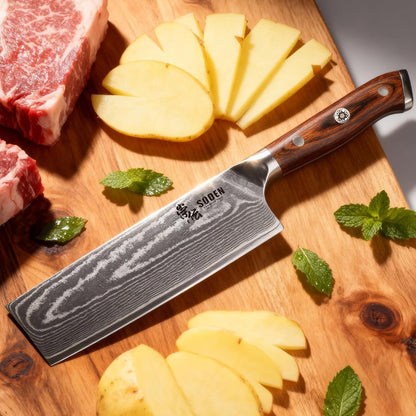 7" Nakiri Knife Japanese VG-10 Damascus Steel, 67 Layer Razor Sharp Asian Vegetable & Meat Chopper, Ergonomic G10 Micarta Handle, Kitchen Knives for Chef with Gift Box
