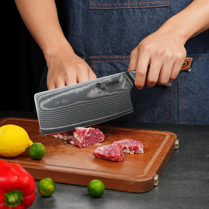 7" Nakiri Knife Japanese VG-10 Damascus Steel, 67 Layer Razor Sharp Asian Vegetable & Meat Chopper, Ergonomic G10 Micarta Handle, Kitchen Knives for Chef with Gift Box