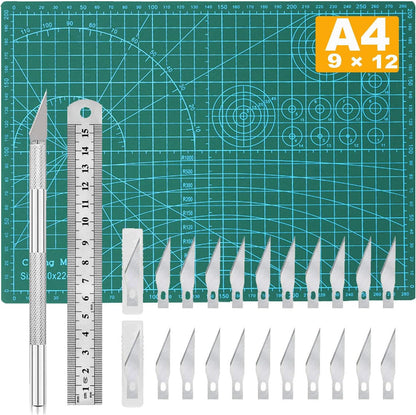 Self Healing Sewing Mat, Exacto Knife Precision Carving Craft Hobby Knife Kit for DIY Art Work Cutting, Hobby, Stencil, Scrapbooking-A4(9"x12")