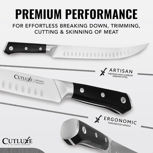 Butcher Knife, 10" Cimeter Breaking Knife for BBQ & Brisket | Razor Sharp Forged German Steel, Full Tang Pakkawood Handle – Meat Carving, Grilling Gift for Men
