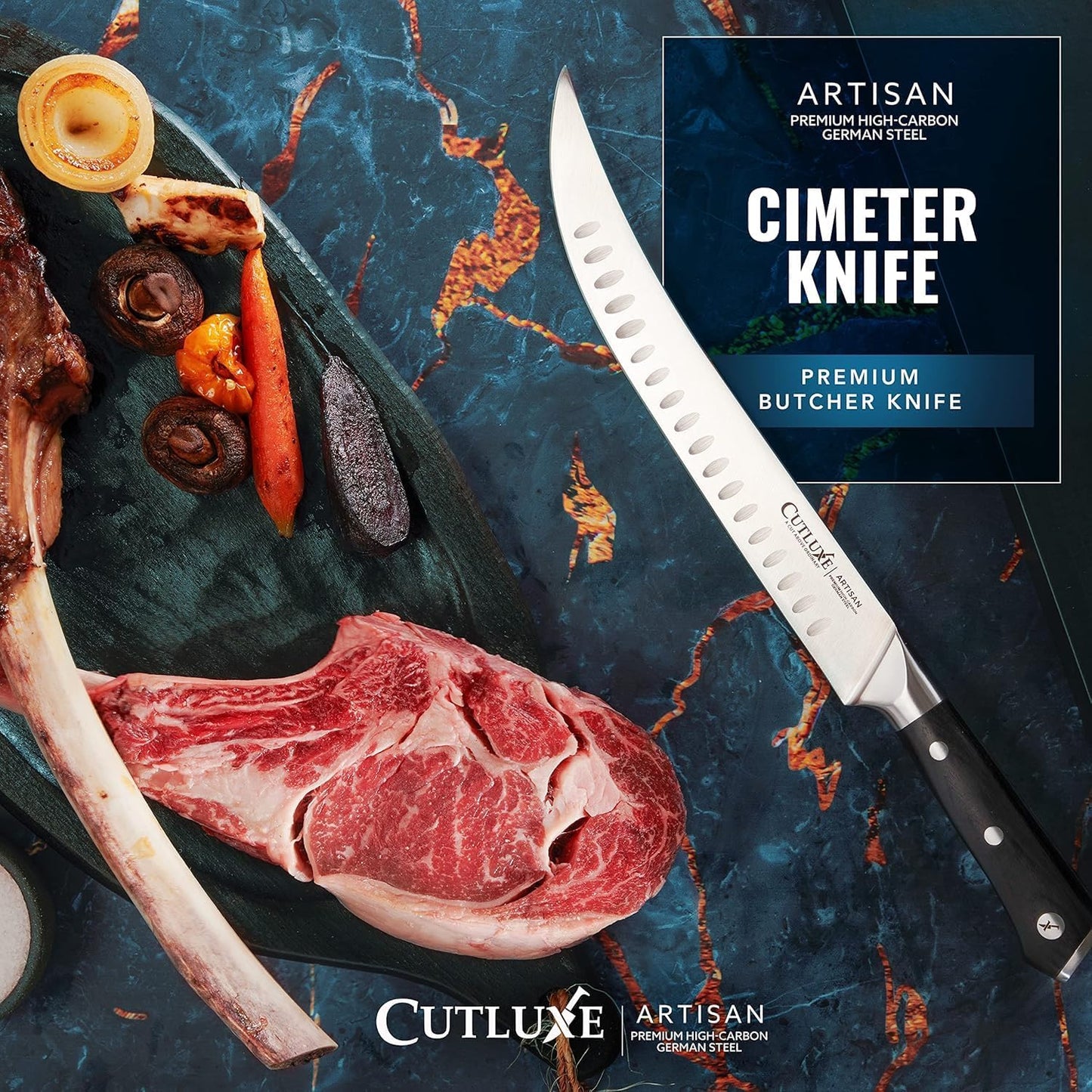 Butcher Knife, 10" Cimeter Breaking Knife for BBQ & Brisket | Razor Sharp Forged German Steel, Full Tang Pakkawood Handle – Meat Carving, Grilling Gift for Men