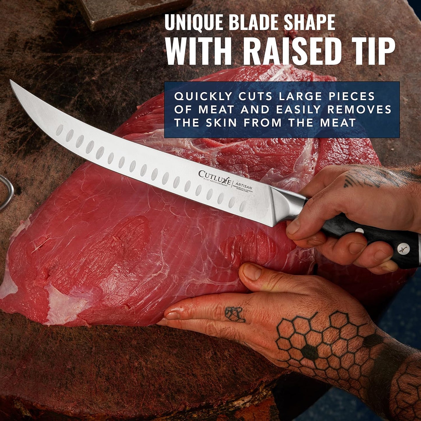 Butcher Knife, 10" Cimeter Breaking Knife for BBQ & Brisket | Razor Sharp Forged German Steel, Full Tang Pakkawood Handle – Meat Carving, Grilling Gift for Men