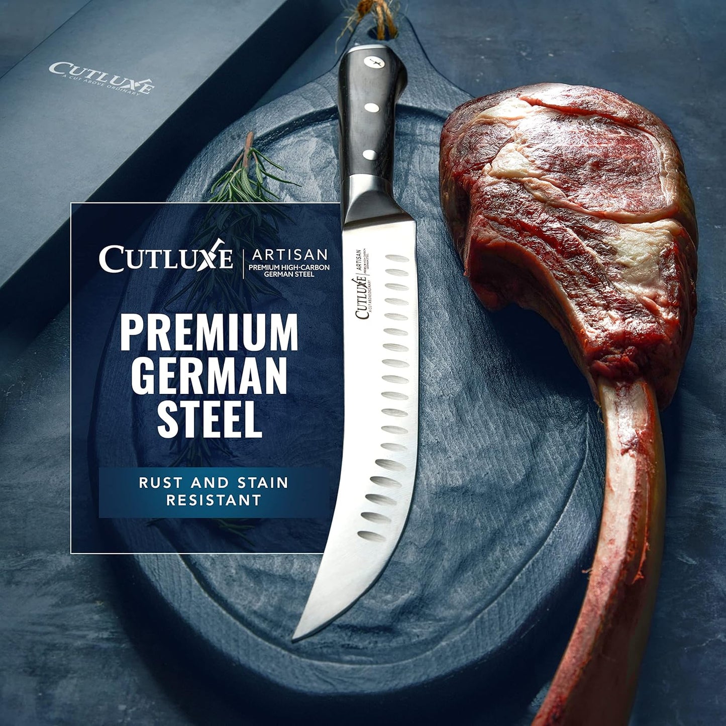 Butcher Knife, 10" Cimeter Breaking Knife for BBQ & Brisket | Razor Sharp Forged German Steel, Full Tang Pakkawood Handle – Meat Carving, Grilling Gift for Men