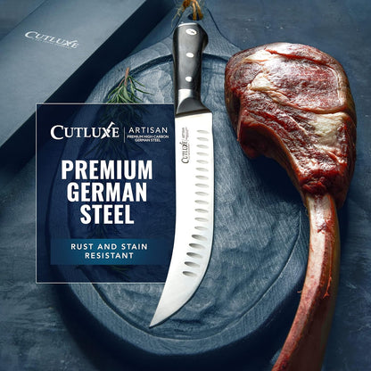 Butcher Knife, 10" Cimeter Breaking Knife for BBQ & Brisket | Razor Sharp Forged German Steel, Full Tang Pakkawood Handle – Meat Carving, Grilling Gift for Men