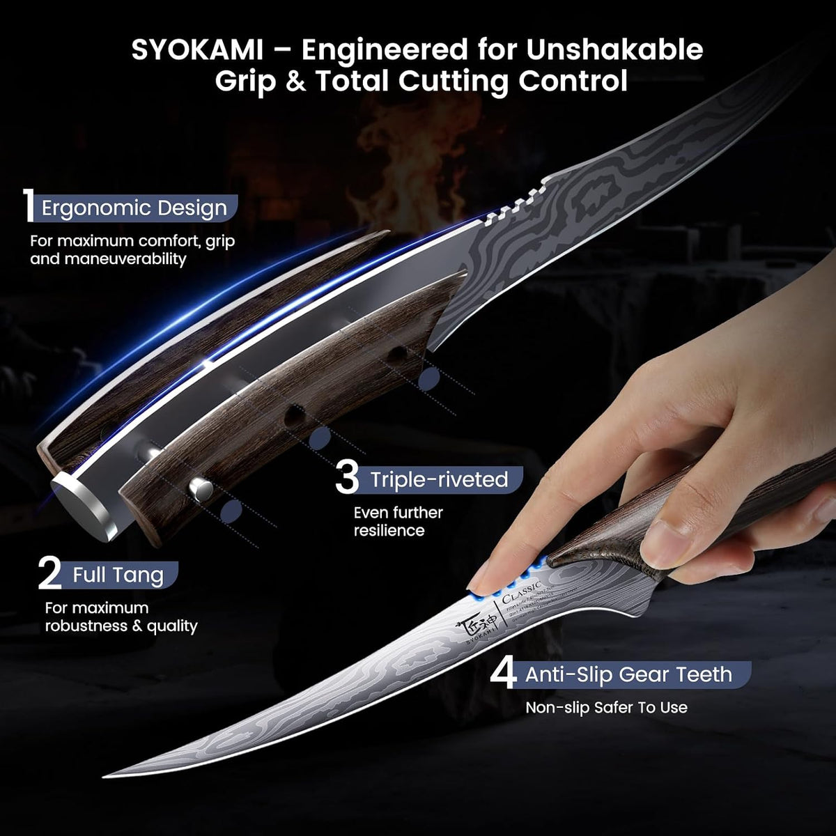 Fillet Knife for Fish, Razor Sharp 7.2 Inch Boning Knife
