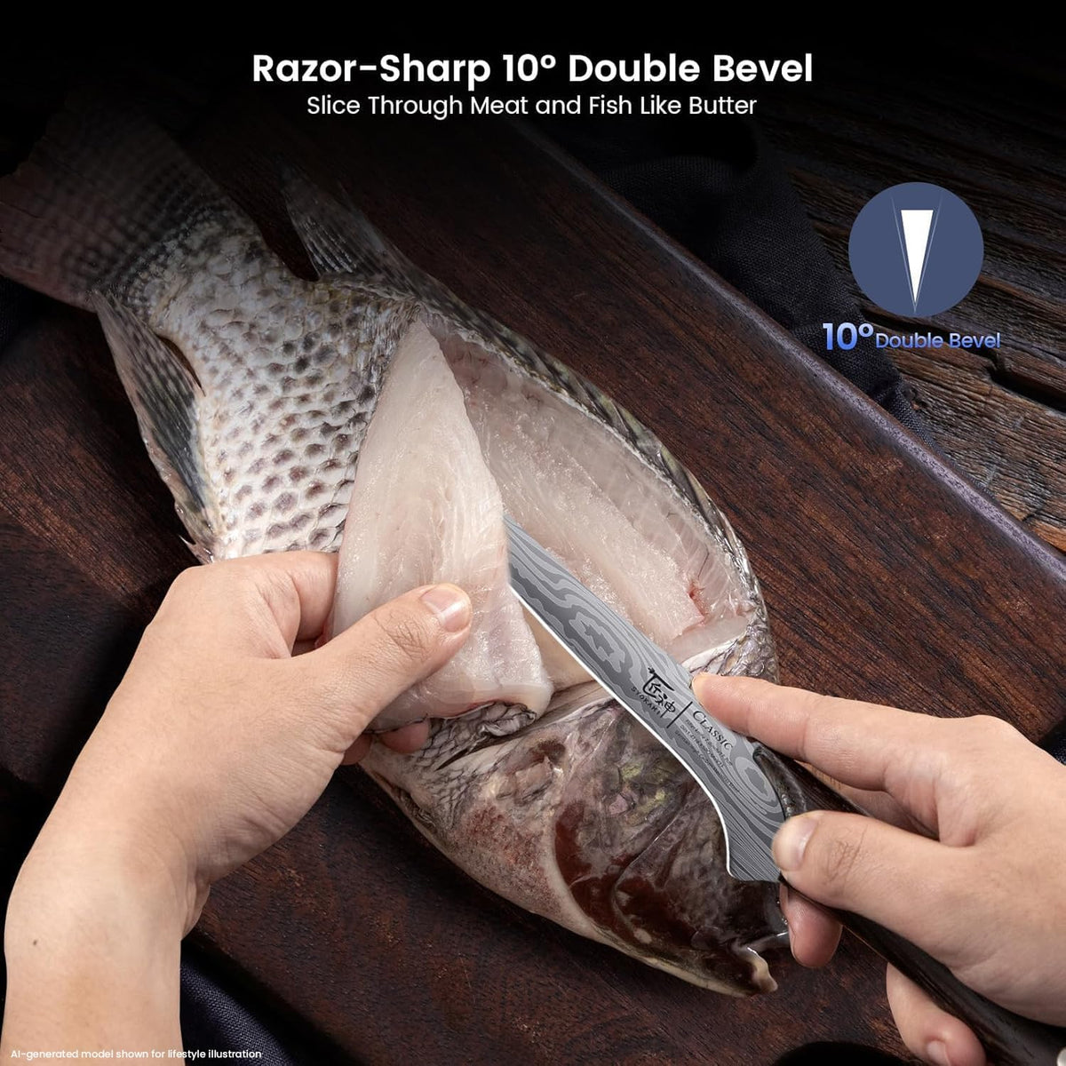Fillet Knife for Fish, Razor Sharp 7.2 Inch Boning Knife