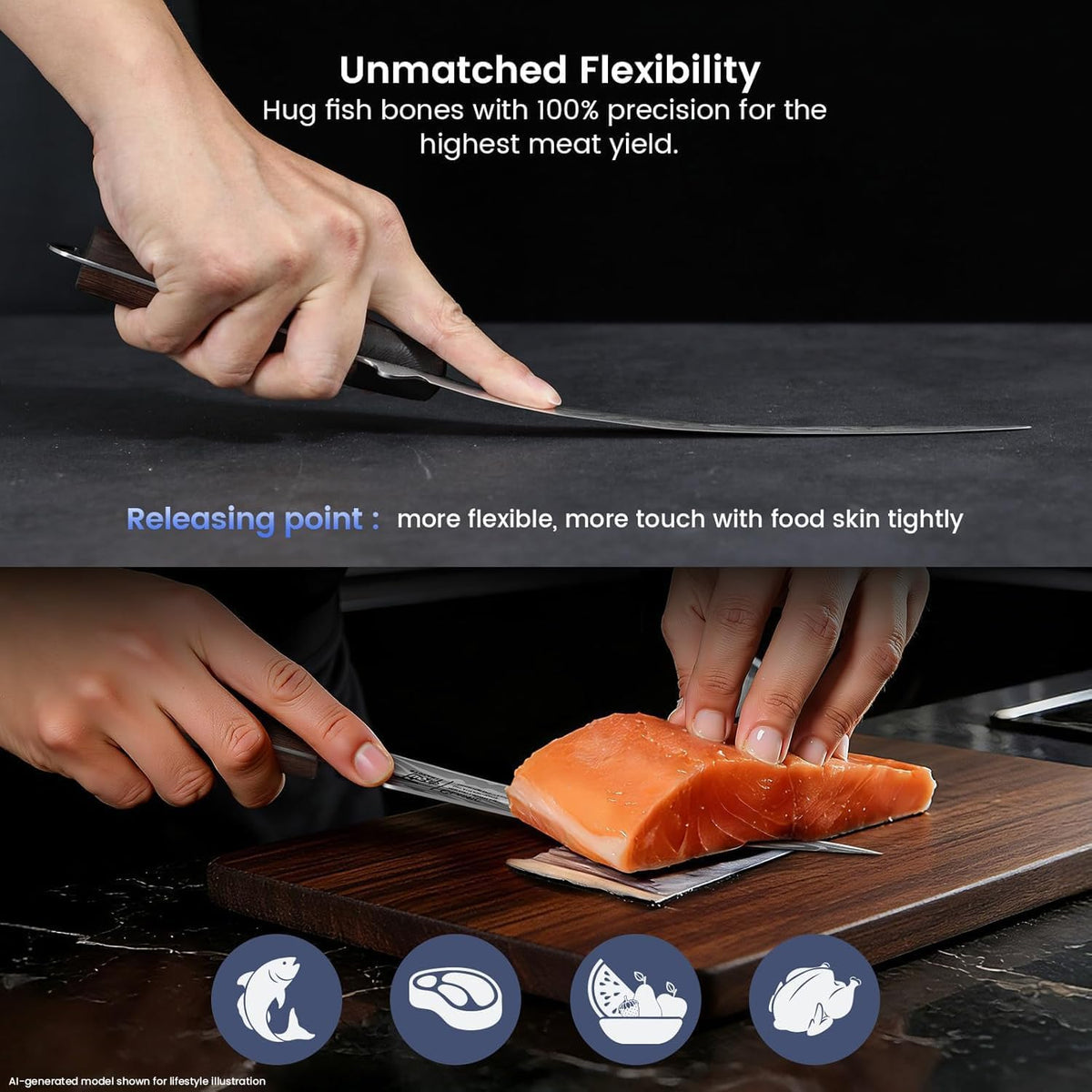 Fillet Knife for Fish, Razor Sharp 7.2 Inch Boning Knife