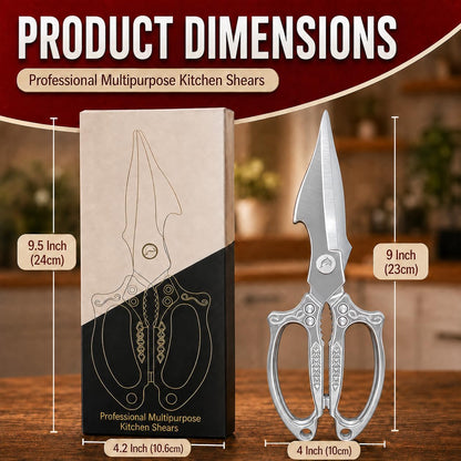 Silver Kitchen Shears Heavy Duty Stainless Steel, Multipurpose Cooking Scissors for Meat, Chicken, Poultry & Vegetables, Sharp Food Scissors for Kitchen Use