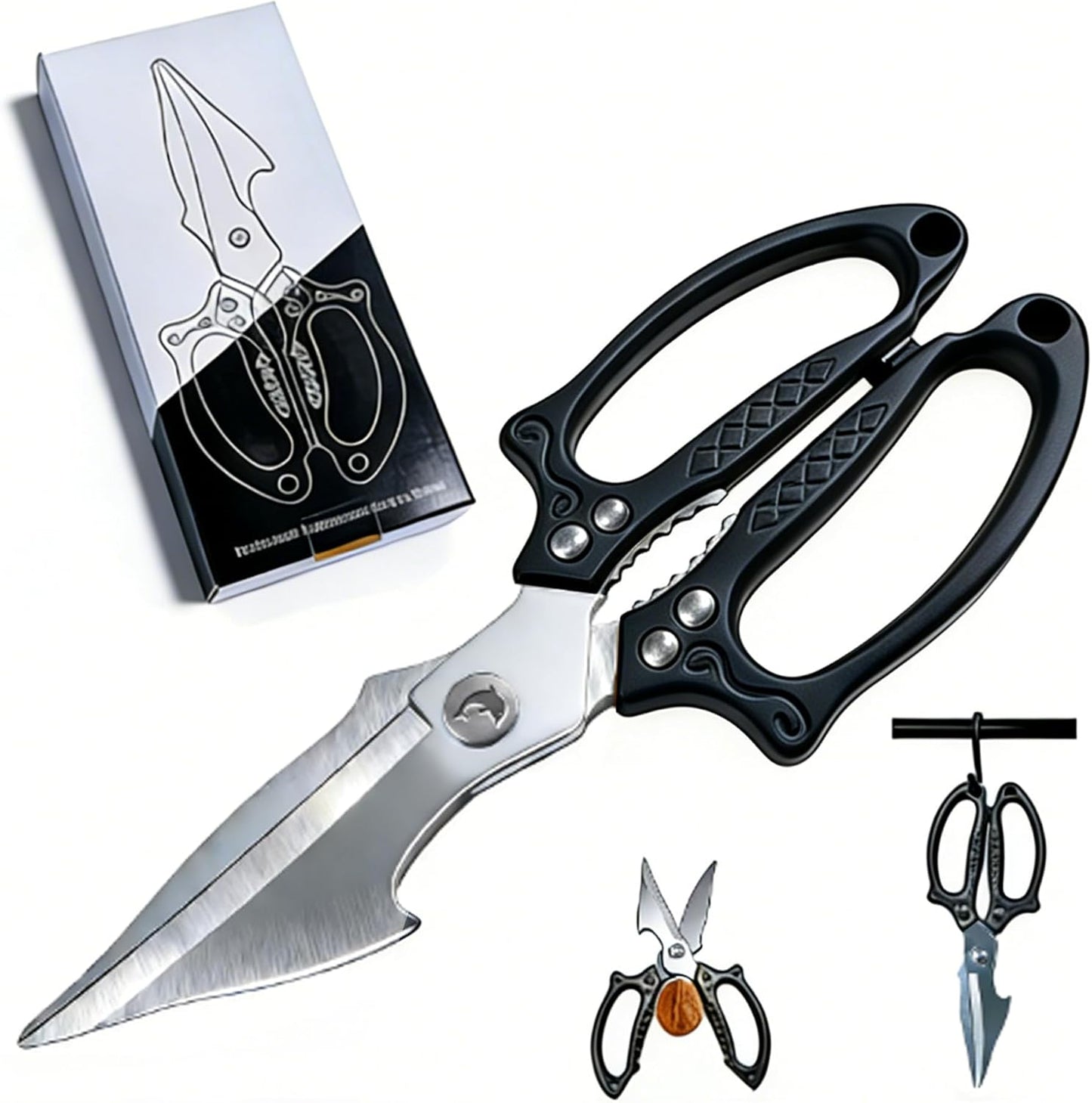 Silver Kitchen Shears Heavy Duty Stainless Steel, Multipurpose Cooking Scissors for Meat, Chicken, Poultry & Vegetables, Sharp Food Scissors for Kitchen Use