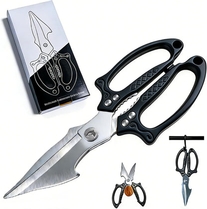 Silver Kitchen Shears Heavy Duty Stainless Steel, Multipurpose Cooking Scissors for Meat, Chicken, Poultry & Vegetables, Sharp Food Scissors for Kitchen Use