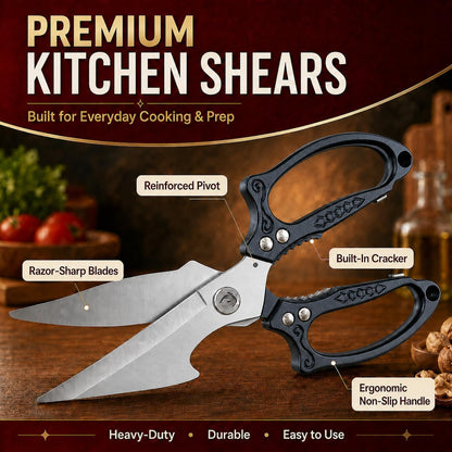 Silver Kitchen Shears Heavy Duty Stainless Steel, Multipurpose Cooking Scissors for Meat, Chicken, Poultry & Vegetables, Sharp Food Scissors for Kitchen Use