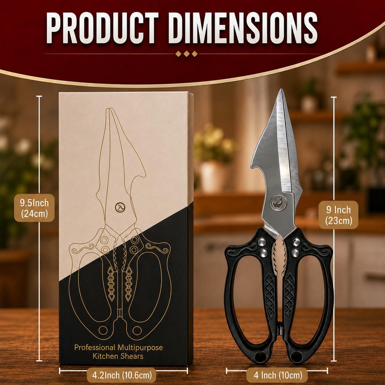 Silver Kitchen Shears Heavy Duty Stainless Steel, Multipurpose Cooking Scissors for Meat, Chicken, Poultry & Vegetables, Sharp Food Scissors for Kitchen Use