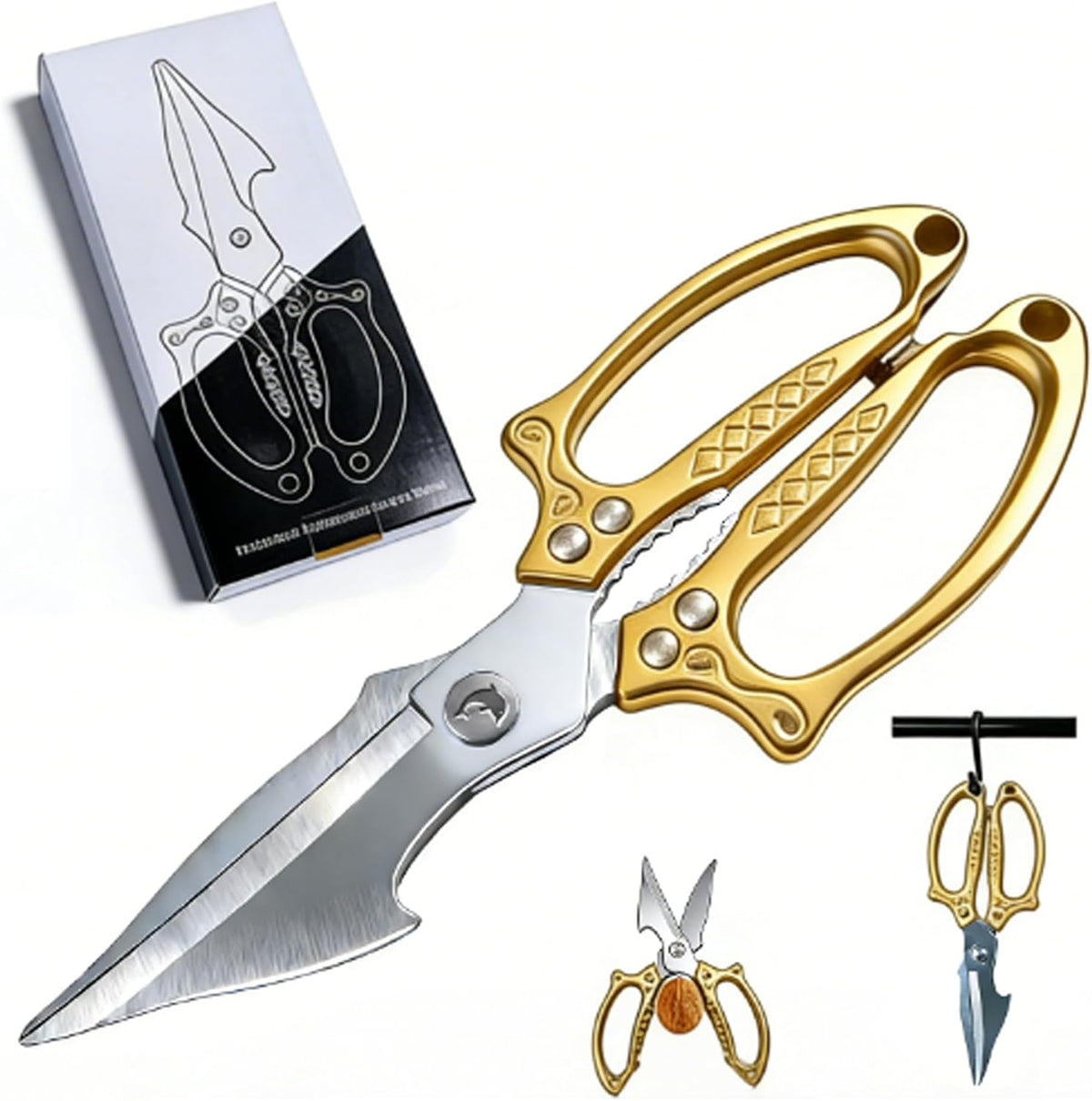 Silver Kitchen Shears Heavy Duty Stainless Steel, Multipurpose Cooking Scissors for Meat, Chicken, Poultry & Vegetables, Sharp Food Scissors for Kitchen Use