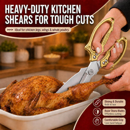Silver Kitchen Shears Heavy Duty Stainless Steel, Multipurpose Cooking Scissors for Meat, Chicken, Poultry & Vegetables, Sharp Food Scissors for Kitchen Use
