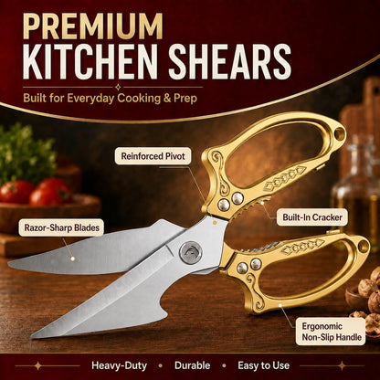 Silver Kitchen Shears Heavy Duty Stainless Steel, Multipurpose Cooking Scissors for Meat, Chicken, Poultry & Vegetables, Sharp Food Scissors for Kitchen Use