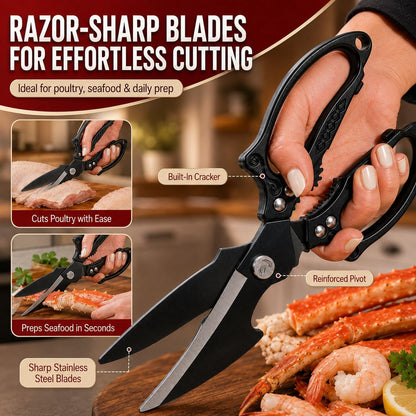 Silver Kitchen Shears Heavy Duty Stainless Steel, Multipurpose Cooking Scissors for Meat, Chicken, Poultry & Vegetables, Sharp Food Scissors for Kitchen Use